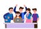 Office workers celebrating project success. Successful teamwork. Flat style cartoon illustration vector