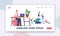 Office Workers Exercising at Workplace Landing Page Template. Characters Doing Workout at Work Place Stretching Body