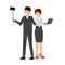 Office workers taking photo vector illustration