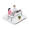 Office workers at work place concept. Coworking concept. Flat isometric vector illustration