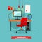 Office workplace interior. Work at home concept vector illustration in flat style.