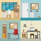 Office workplaces set scenes icons