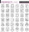 Office workspace outline mini concept symbols. Modern stroke linear style illustrations set. My workplace perfect thin