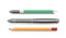 Office writing items. Realistic modern ball point pen and pencil with eraser set