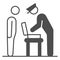 Officer examines suitcase solid icon, security check concept, bag contents inspection vector sign on white background