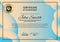Official beige blue certificate with blue orange abstract gradient design elements, graduatioin cap. Afstract background