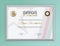 Official certificate with stripes, and star hanging on wall. Business modern design blank in grey border. Gold emblem