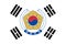 The official current flag and coat of arms of Republic of Korea. State flag of SOUTH KOREA. Illustration