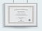 Official grey vector certificate with brown guilloche broder and realistic grey border hanging on the wall . Business