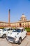 Official Hindustan Ambassador cars park outside North Block, Secretariat Building in Delhi, India