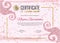 Official pink grunge certificate with pink curles. Business modern design for 8 March, wedding, Mothers day, Valentines day