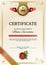 Official retro certificate with red gold design elements. Red ribbon and gold emblem. Vintage modern blank. Christmas