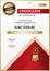 Official white certificate of appreciation award template with gold shapes and black badge