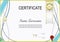 Official white certificate Curved lines and blue realistic ribbon.