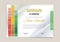 Official white certificate with schedule. Modern blank many lines. Vector illustration. Green red yellow mosaic in row. Vector