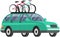 Offroad car with bicycle on roof vector isolated automobile transport. Car tourism concept