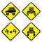 Offroad sign set in yellow tag vector illustration