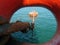 Offshore oil loading from single buoy mooring into oil tanker. Single buoy mooring serves as mooring point for tankers loading and