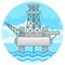 Offshore oil production, drilling rig over water. Vector illustration in flat style