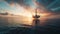 Offshore oil rig drilling platform at sunset. Oil and gas platforms