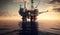 Offshore oil and rig platform in sunset or sunrise time. Drilling for gas and petroleum process in the sea or the ocean