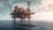 Offshore oil and rig platform in sunset or sunrise time. Drilling for gas and petroleum process in the sea or the ocean