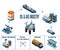 Offshore Oil Rig and tanker Isometric Composition with well drilling, Jack-up drilling rigs  and tanker.