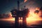 Offshore petroleum platform oil rig and gas at sea. Illustration of oil platform on sea and sunset in background