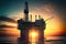 Offshore petroleum platform oil rig and gas at sea water sunset light - created by generative AI