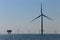Offshore platform windmills of Rampion windfarm off the coast of Brighton, Sussex, UK