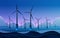 offshore wind farm with turbines in sea or ocean renewable water station energy production alternative power generation