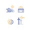 Offshore wind turbines and solar panels line icon, green energy concept logo