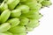 Oganic green raw egg bananas on white background healthy Pisang Mas Banana fruit food isolated