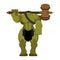 Ogre warrior with weapon. Green goblin Strong. berserk Troll
