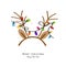 Oh deer! text. Funny mask with Christmas reindeer ear with colorful light bulb. Happy New Year and Merry Christmas greeting card