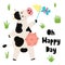 Oh happy day cards with a cute cow catches a butterfly by net