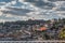 Ohrid city panorama with fort and flags in Macedonia