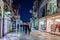 OHRID, MACEDONIA, FEBRUARY 14, 2015: night view over illuminated main shopping alley in the historical center of unesco