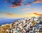 Oia City. Magnificent panorama of the island of Santorini Greece during a beautiful sunset