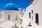 Oia Orthodox churches domes on the Santorini island, Greece.