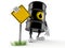 Oil barrel character with blank road sign