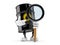 Oil barrel character with magnifying glass