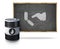 Oil barrel handshake icon on blackboard with