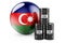 Oil barrels with Azerbaijani flag. Oil production or trade in Azerbaijan concept, 3D rendering