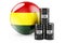 Oil barrels with Bolivian flag. Oil production or trade in Bolivia concept, 3D rendering