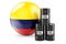 Oil barrels with Colombian flag. Oil production or trade in Colombia concept, 3D rendering