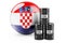 Oil barrels with Croatian flag. Oil production or trade in Croatia concept, 3D rendering