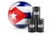 Oil barrels with Cuban flag. Oil production or trade in Cuba concept, 3D rendering