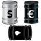 Oil barrels with currency symbols