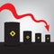 Oil barrels on Decline chart diagram and red down arrow